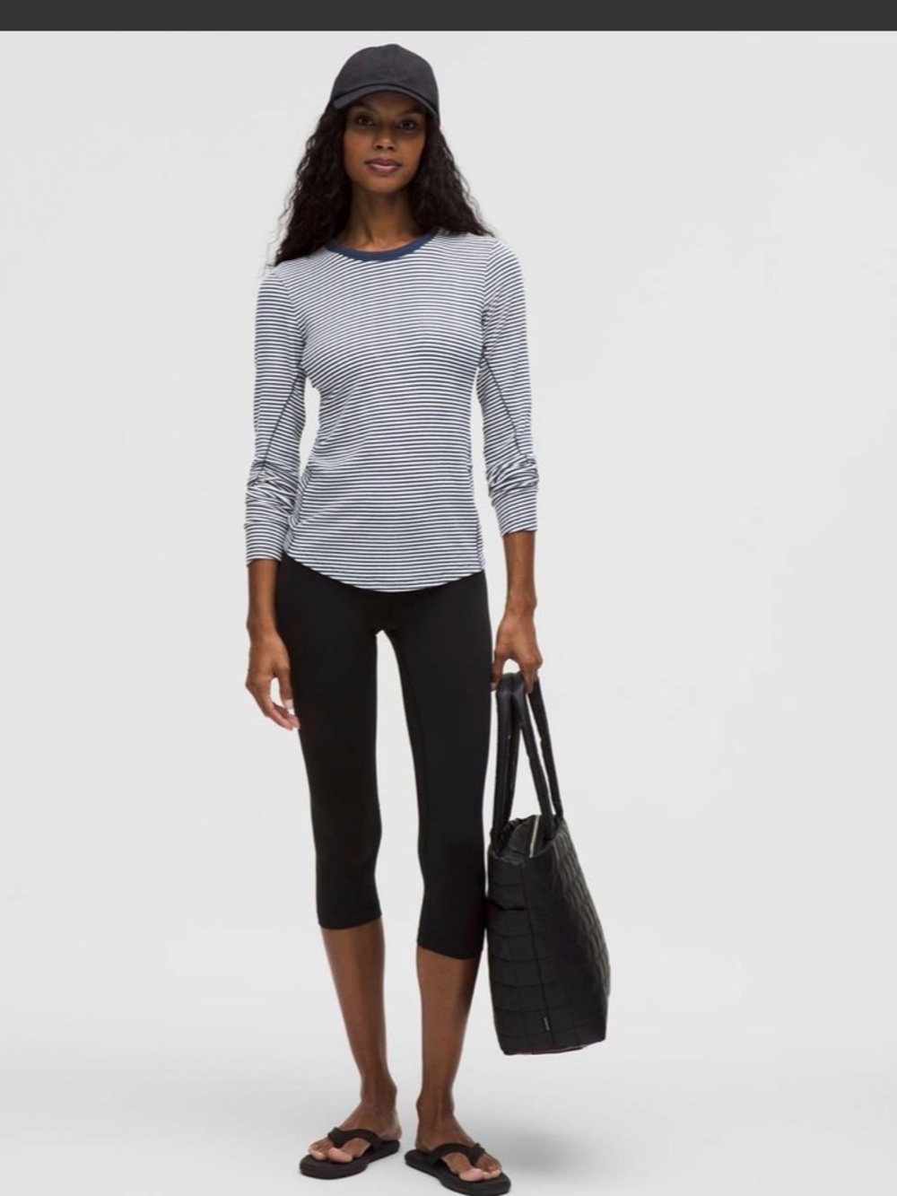 Lululemon Hold Tight Long-Sleeve Shirt Minute Stripe White Club Blue size 10